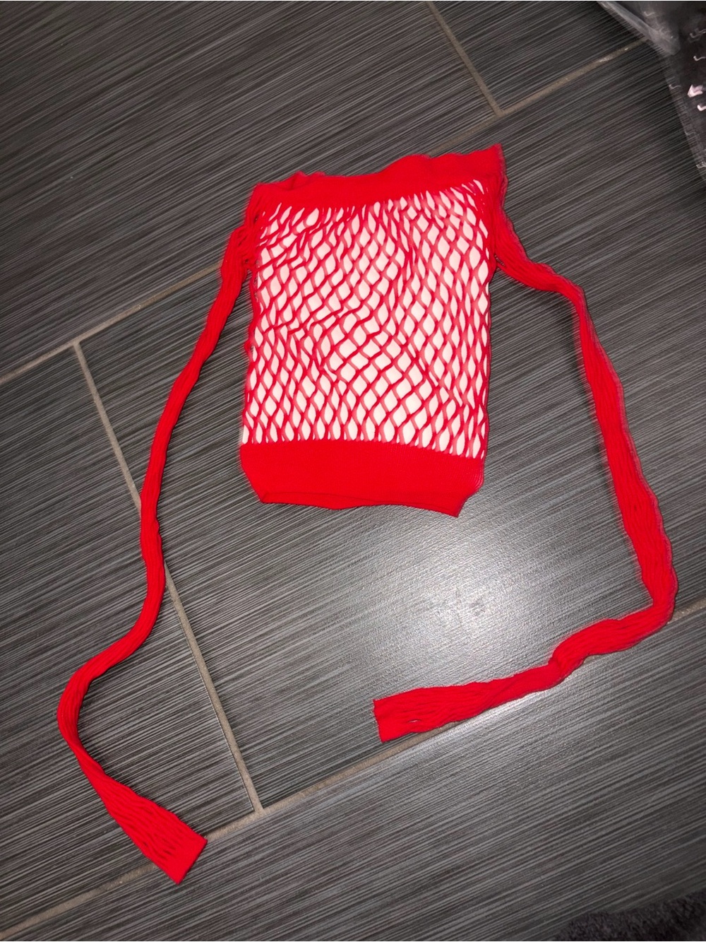 NWT Red Fishnet Long Sleeve Crop Top & Bottom Set OS - Picture 2 of 3